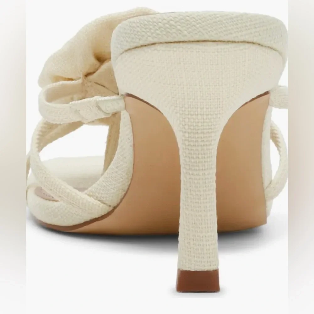 Dolce Vita Cream (Yellow Tint) Rosette Heeled Slip On Sandals - Size 8.5